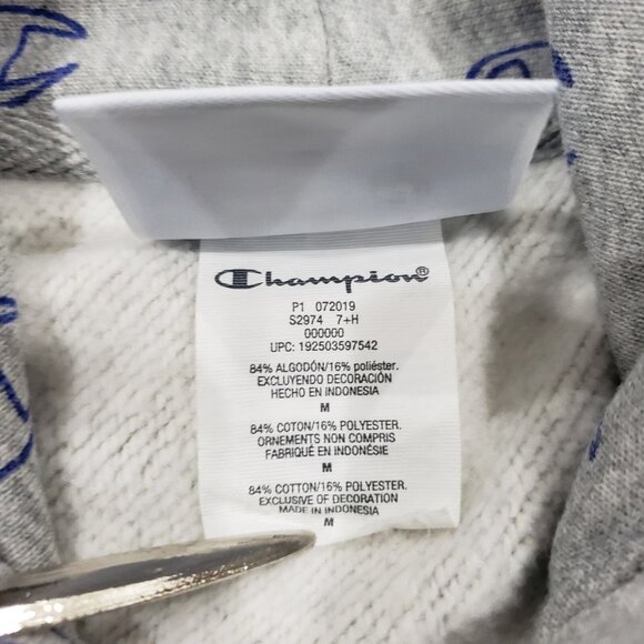 Champion Reverse Weave Mens Medium M Hoodie Sweatshirt Gray Grey Logo All Over - Picture 5 of 12